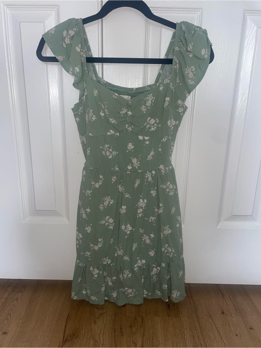 Hollister Sage Green Floral Ruffle Mini Dress